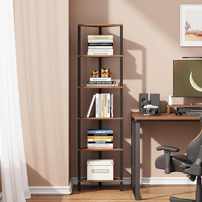 TUTOTAK Corner Shelf, 6-Tier Corner Bookshelf