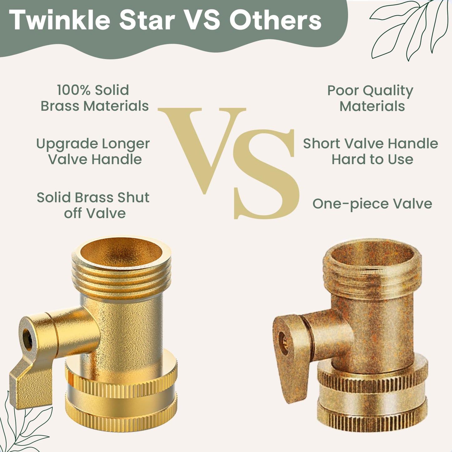 Twinkle Star Heavy-Duty Brass Adjustable Twist Hose Nozzle, High Pressure Hose Nozzle with On-Off Valve, Leakproof Operation 3/4" GHT Connector 3 Pack