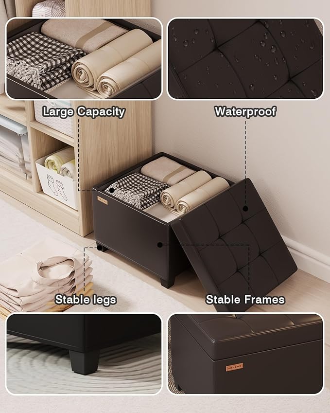 ABHENG Synthetic Leather Cover Steel Frame Ottoman