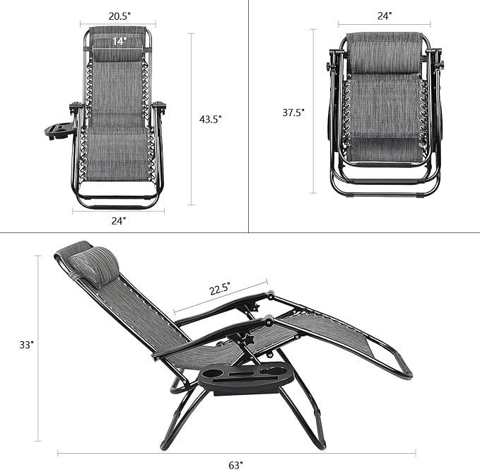Devoko Patio Zero Gravity Chair Outdoor Folding Adjustable Reclining Chairs
