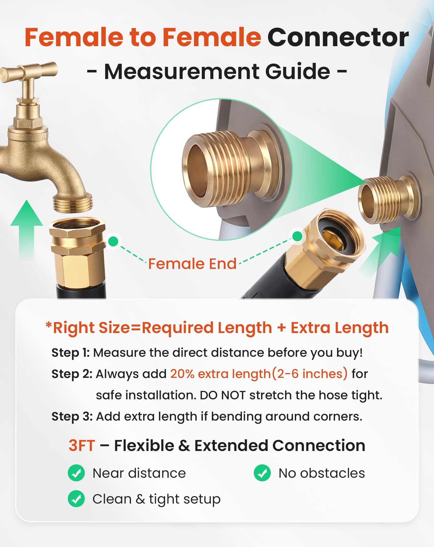 Cesun Short Garden Hose 3 ft with Female to Female Connector, Small Metal Leader Hose, Drinking Water Hose, Flexible, Lightweight Stainless Steel Water Pipe for RV, Outdoor, Yard, 3ft x 5/8"