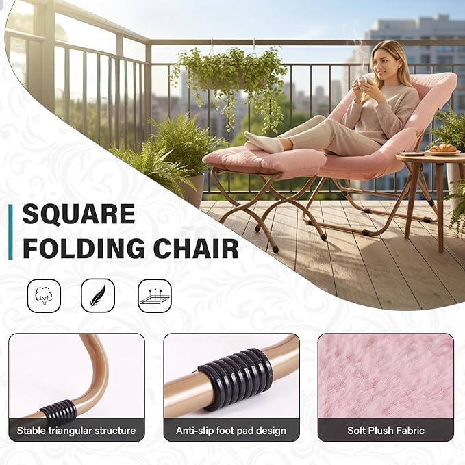 Tiita Folded Chair with Ottoman, Soft Faux Fur Oversized Folding Accent Chair