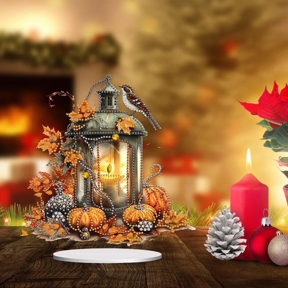 ARTopet DIY Diamond Desktop Ornament Autumn Special Shaped Crystal Diamond Art Painting Double Sided Pattern Single Sided Diamond Tabletop Ornaments Home Decor-Pumpkin Lantern