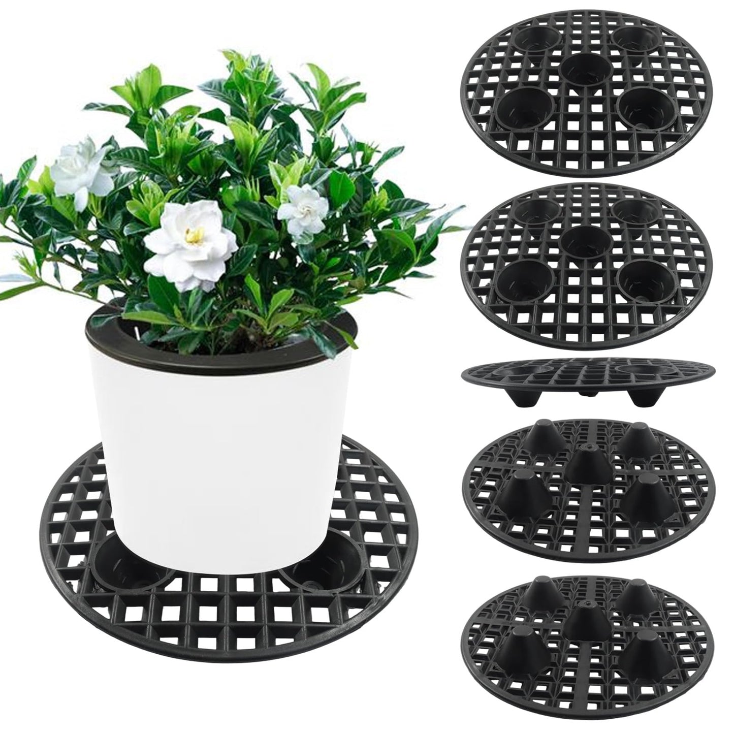 Moicstiy 6 Pcs Plant Level Pot Elevator Stands, 8 inch / 20cm Plant Saucer Risers for Prevent Damage on Patio, Deck & Floor(Black)