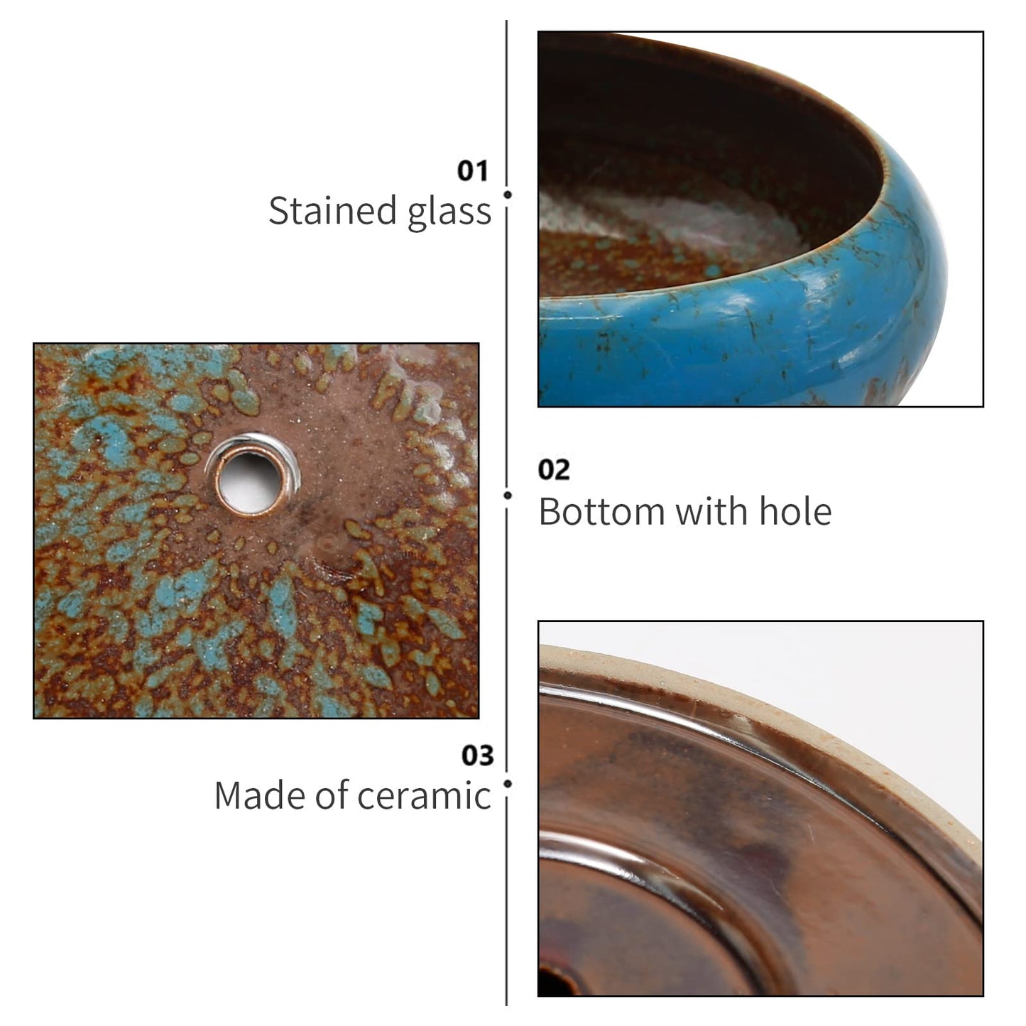 CADUFUELLY 7.3inch * 2.3inch, kiln Transformation Process, Round Ceramic Flower Pot with Drain Hole, Potted Landscape Flower Pot, Garden Decoration Cactus Bracket Flower Container (Blue)