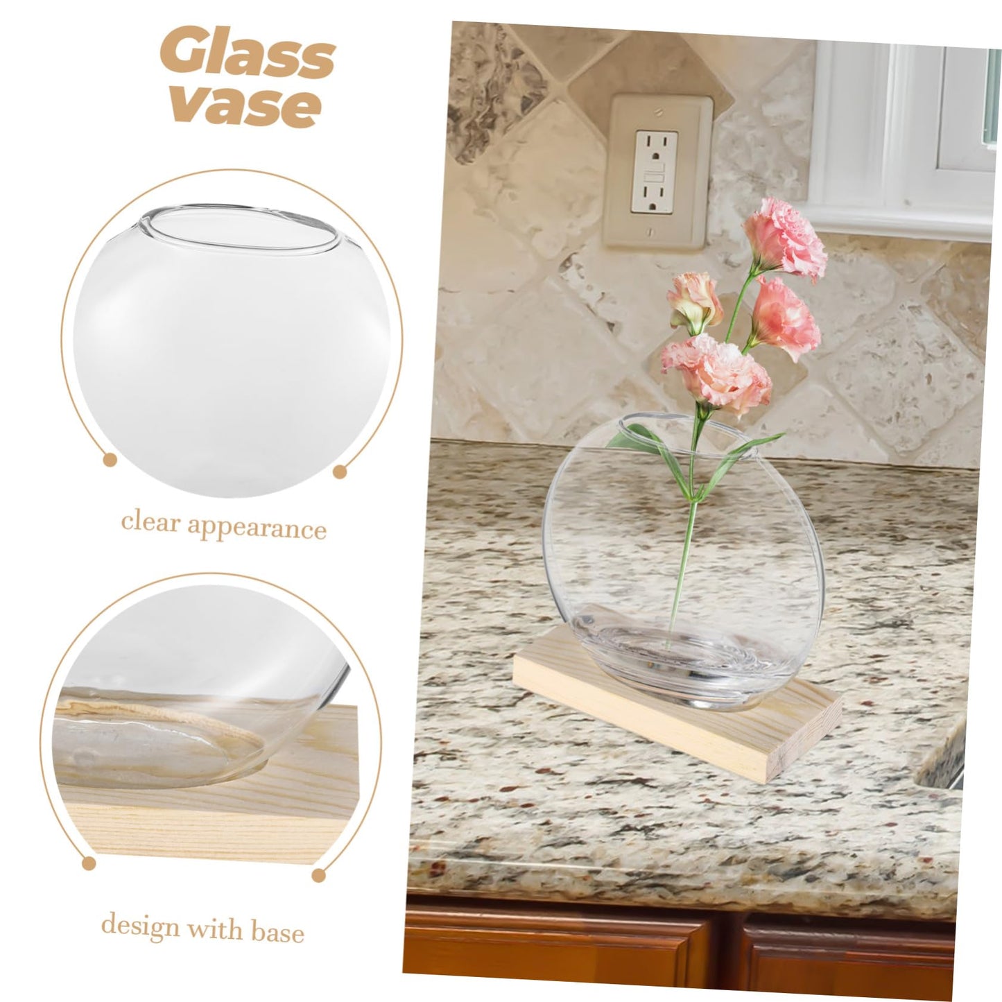 balacoo 2sets Hydroponics Glass Vase Small Propagation Terrariums with Eucalyptus Base for Indoor Plant Display Home Decor and Flower Propagation for Greenery and Floral Arrangements