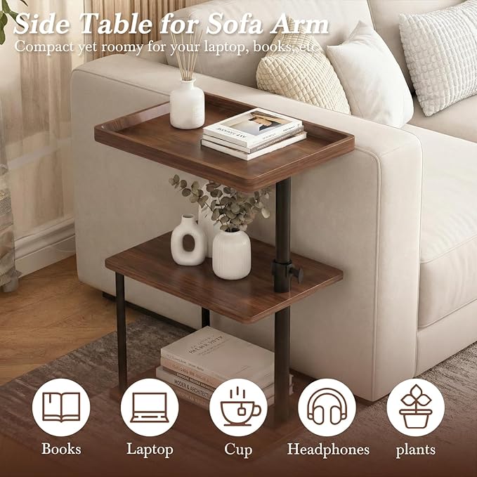 Faesun C Table End Table Adjustable Height, 360°Swivel TV Tray Table
