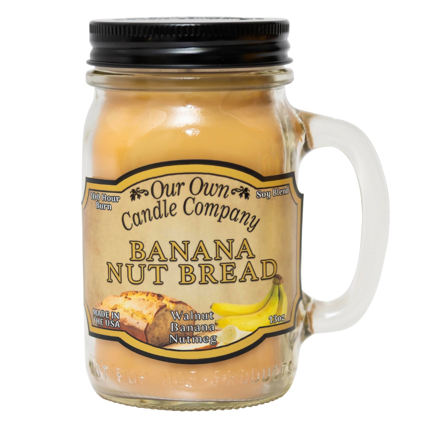 Our Own Candle Company, Banana Nut Bread Scented Mason Jar Candle, 100 Hour Burn Time - 13 Ounces