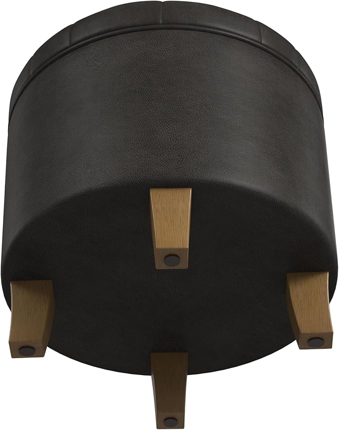 Homepop Home Decor | Upholstered Round Faux Leather Tufted Foot Rest Ottoman |