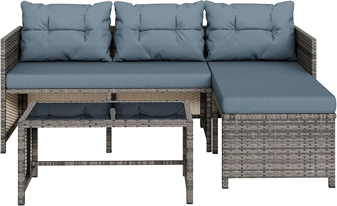 Vongrasig 3 Pieces Patio Furniture Sets, All-Weather Wicker Outdoor Sofa Couch