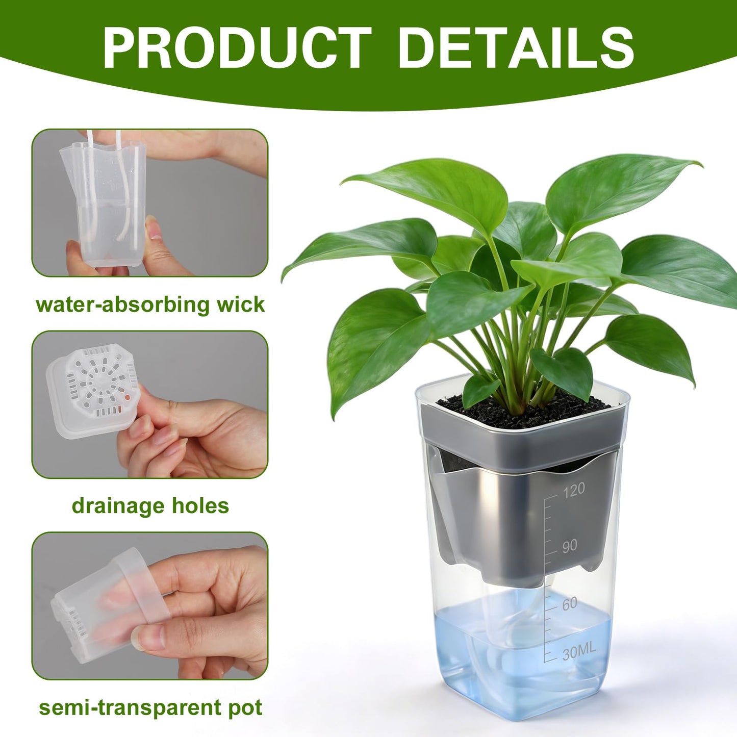 24 Pack 2" Small Self Watering Pots for Indoor Plants Mini Clear Plastic Planters with Water Level and Drainage Holes with Plant Labels and Wick Cord for Succulents, Propagation, and African Violet