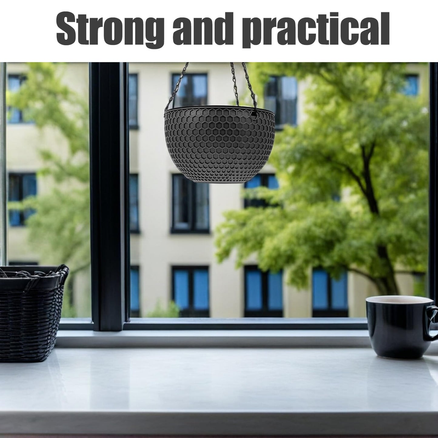 IWOWHERO 2Pcs Hanging Planter Plastic Honeycomb Rattan Weave Plant Basket for Use Deep Color