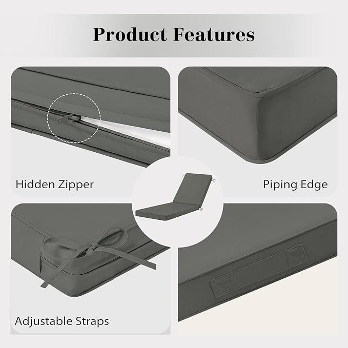 Chaise Lounge Cushions Outdoor, 4 Adjustable Ties Lounge Chair Cushions