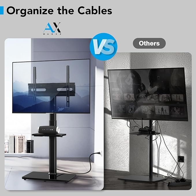 AX WABER Floor TV Stand with Power Outlet& Shelf, Universal TV Stand Mount