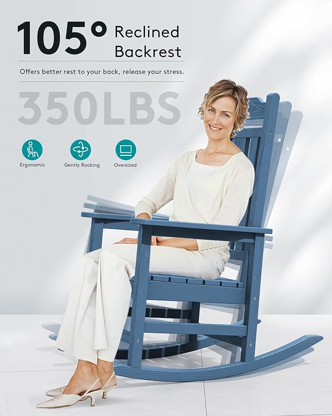 SERWALL Oversized Rocking Chair, HDPE Outdoor Rocking Chairs Set of 4, Patio