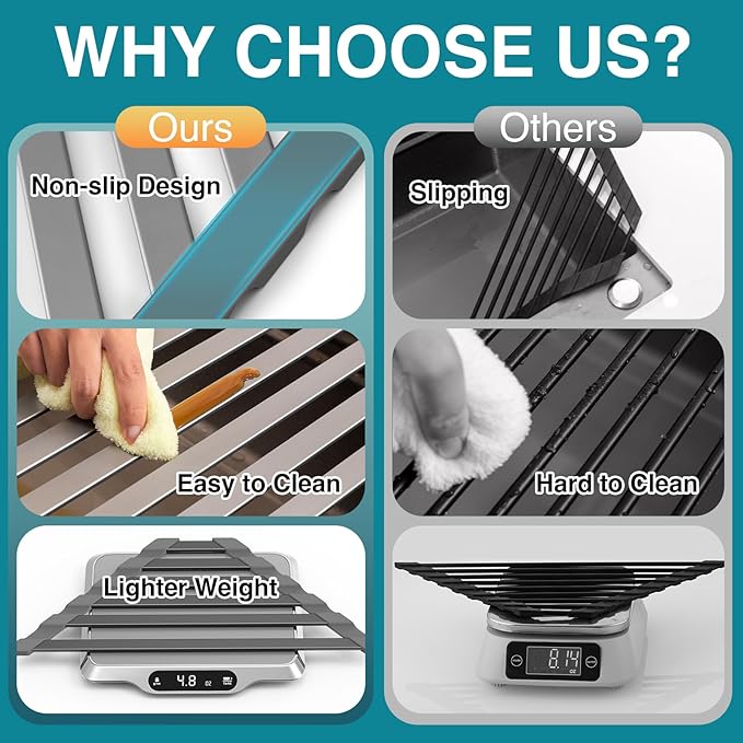 Corner Sink Drying Rack, Heat Resistant Roll Up Mat