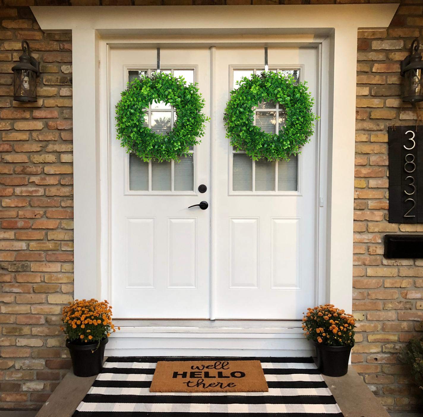 U'Artlines 17inch Front Door Wreaths Artificial Spring Summer Greenery Hanging Garland for Home Wedding Wall Window Decoration (17'inch Boxwood,1)