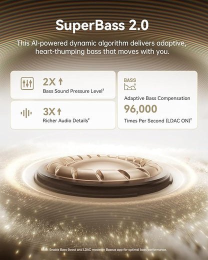 Baseus Bowie MC1 Pro Open Ear Clip-On Headphones, Hi-Res LDAC & HiFi4 Acoustic Sound, 5g Ultra-Lightweight Comfort, SuperBass 2.0, DNN 4-Mic AI Clear Calls, IP67 Waterproof, Bluetooth 6.0 (White)