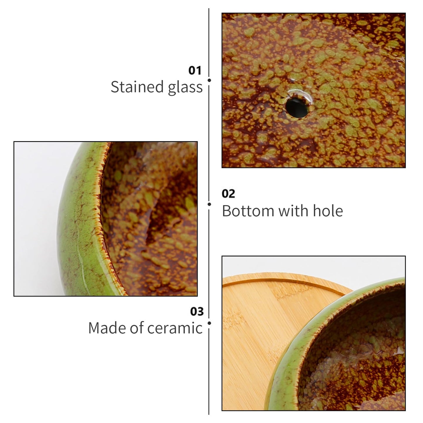 MDEOOSKY 6.14inch Round Pot with Dragon Hole, Ceramic Shallow Plant Pot Succulent Pots 18.5 * 5.8cm with Bamboo Mat