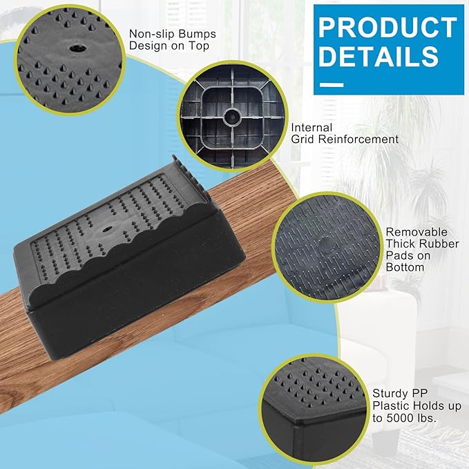 Bed Risers 1 inch, 2 inch, 3 inch, 4 inch Heavy Duty, Adjustable Furniture Riser