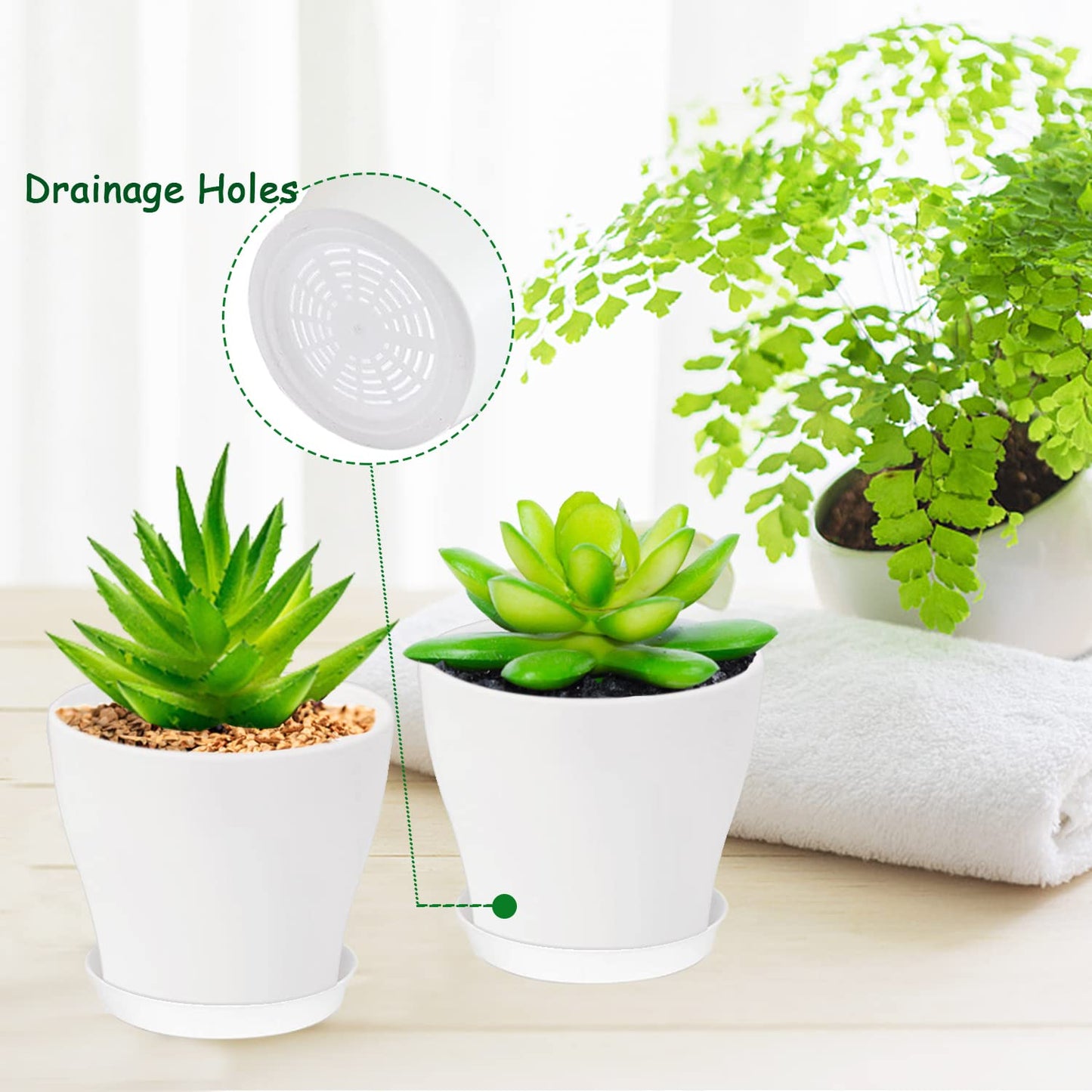 24 Set 4 Inch White Plant Nursery Pots,Plastic Planters Succulent Container with Trays and Drainage Holes for Indoor Outdoor Small Plants,Herbs,Seeds