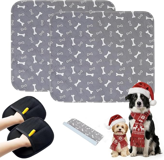 2PCS Puppy Pee Pads with Pheromones, Washable Puppy Training Pads for Dogs Reusable Puppy Potty Pads for Dogs and Cats(with Pet Hair Removal Gloves)