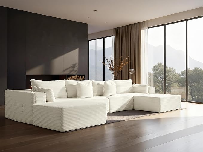 138" Cloud Sectional Couch, Comfort U Shaped Sofa