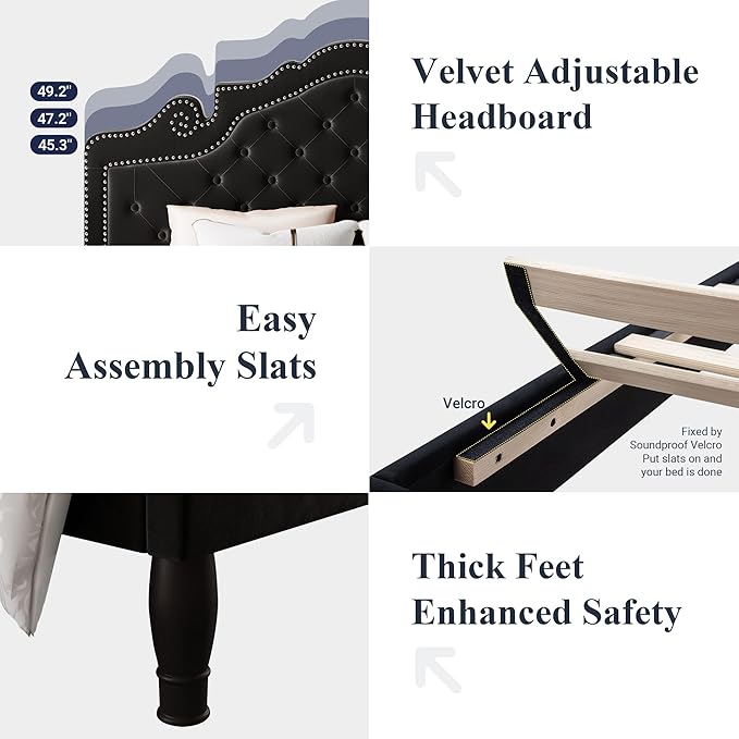 Allewie Queen Velvet Bed Frame