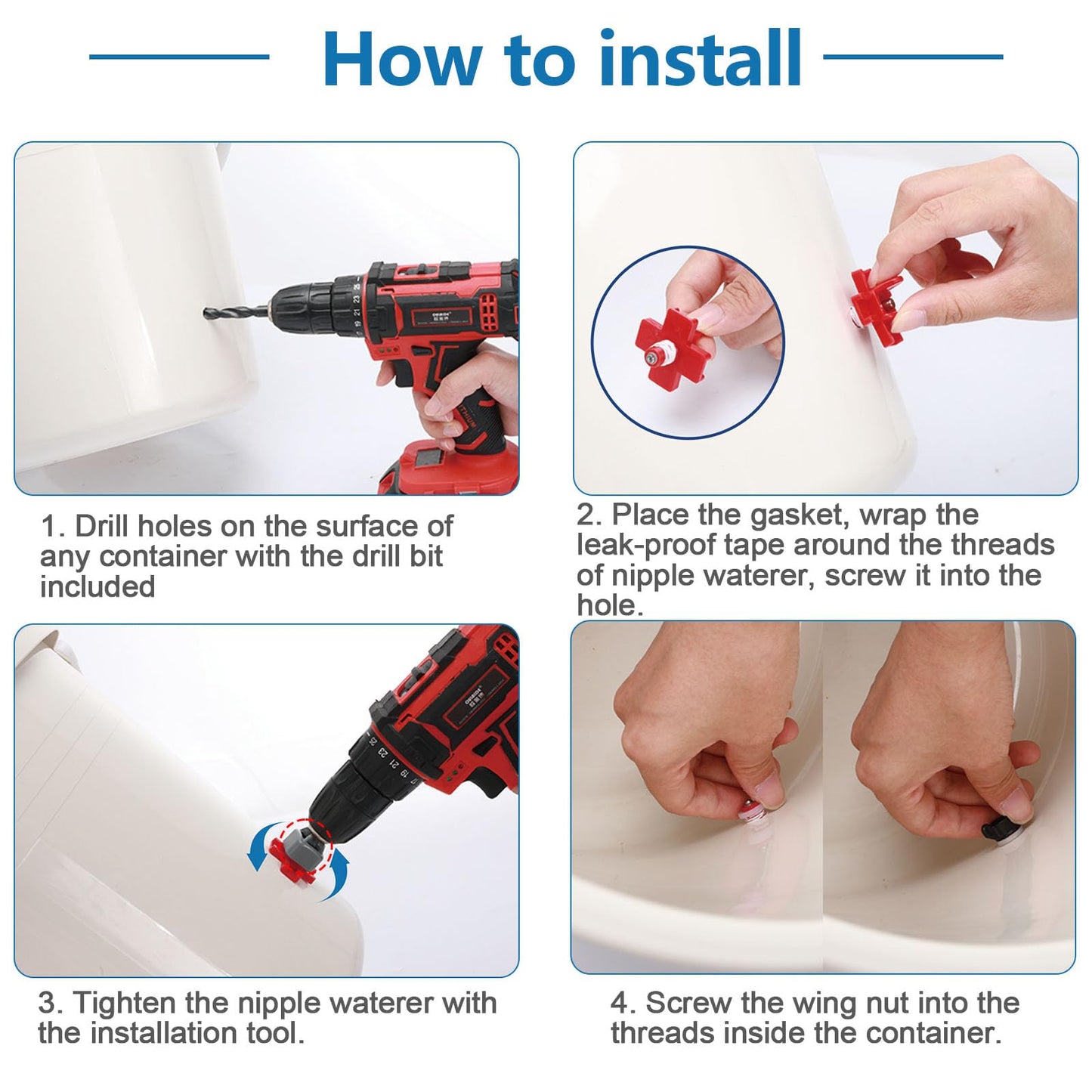 40 Pack Chicken Waterer Nipples - Easy Install Leakproof Poultry Watering System for Chicken Coop, Quail Duck Water Feeder Nipples with Drill Bits
