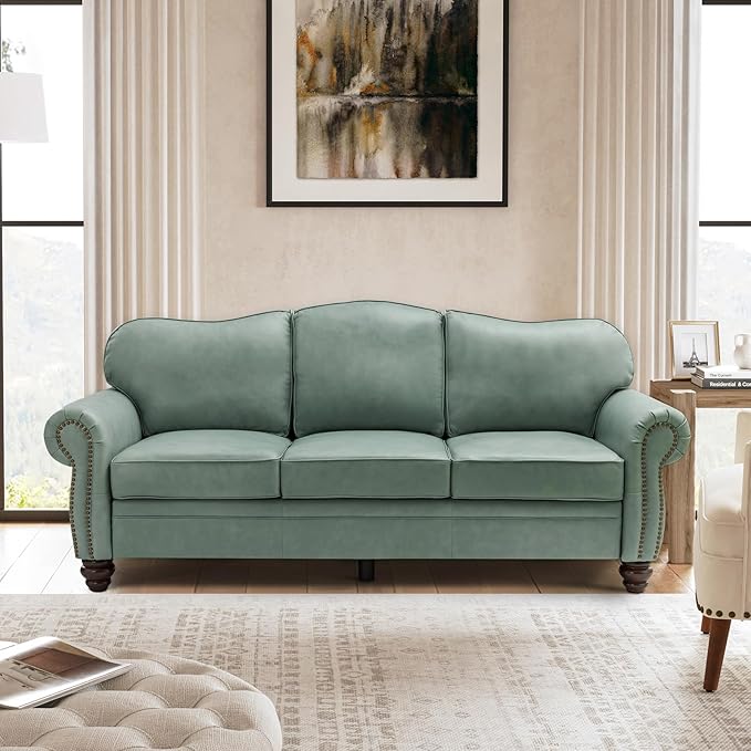 81" Genuine Leather Sofa, Classic 3-Seater Couchs