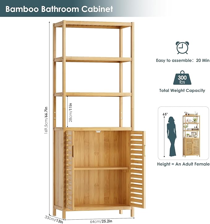 HIFIT Tall Bathroom Storage Cabinet, Corner Tall Cabinets Freestanding