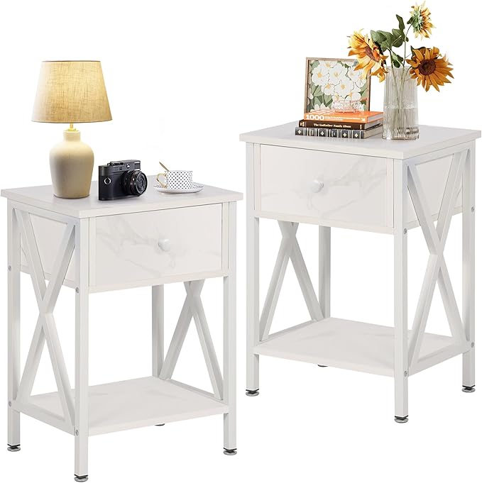 VECELO Nightstands Set of 2, Modern Bedside End Tables, Night Stands