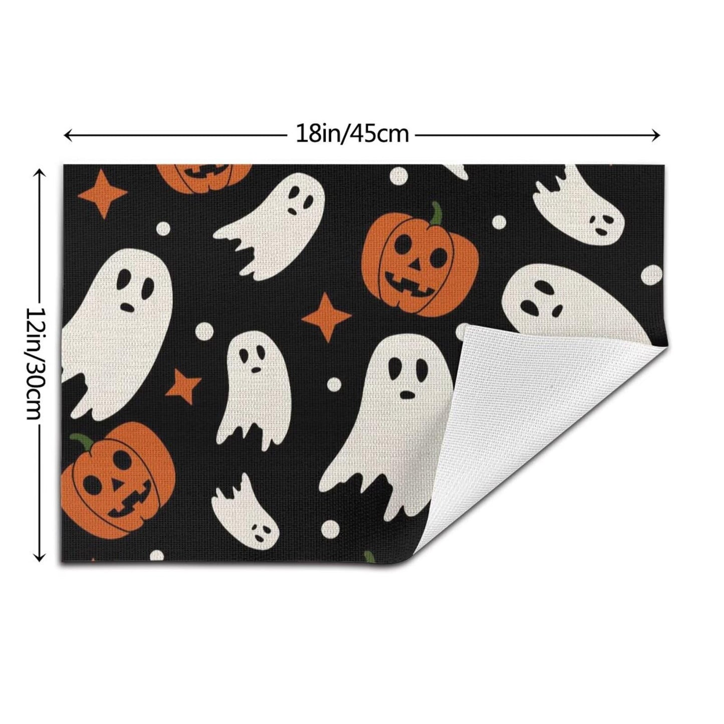 Halloween Orange Pumpkin Placemats 12x18 Inch Set of 4, Black and White Ghost Table Place Mat Autumn Cute Lantern Face Washable Table Mats Decorative Linen Fabric Table Mat for Dining Table