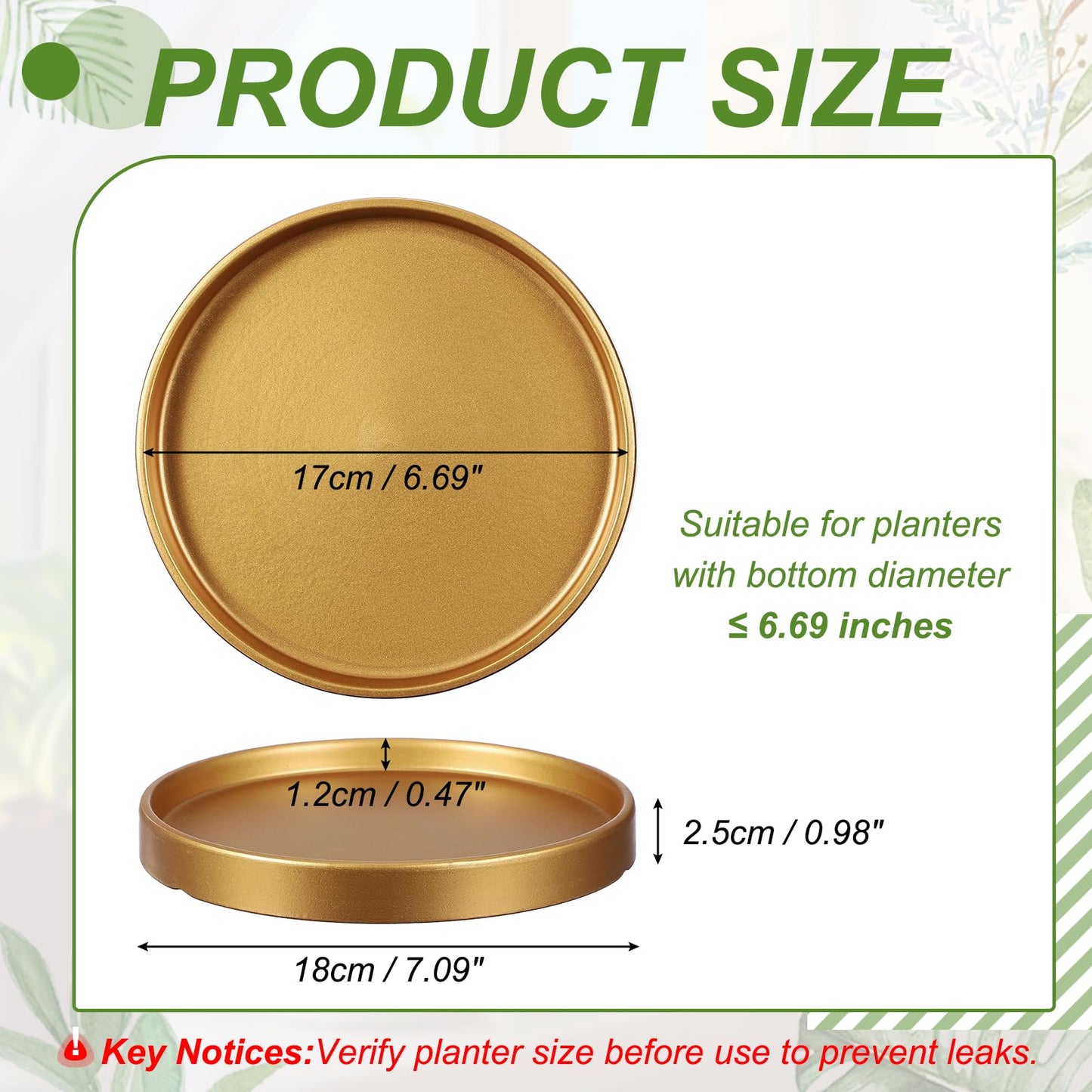 YELARXI 6.7 Inch Ceramic Plant Saucers, Round Flower Planter Water Trays Ceramic Plant Saucer Pot Tray -Fitting for (Outdoor/Indoors/Garden/Planting/Water/Flower/Coffee) Gold