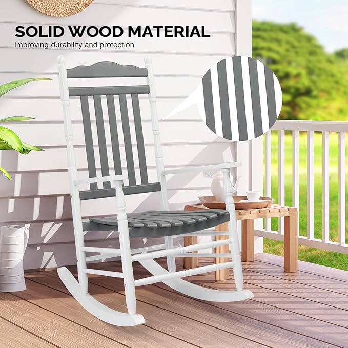 VINGLI Wooden Rocking Chair Outdoor, Patio Rockers