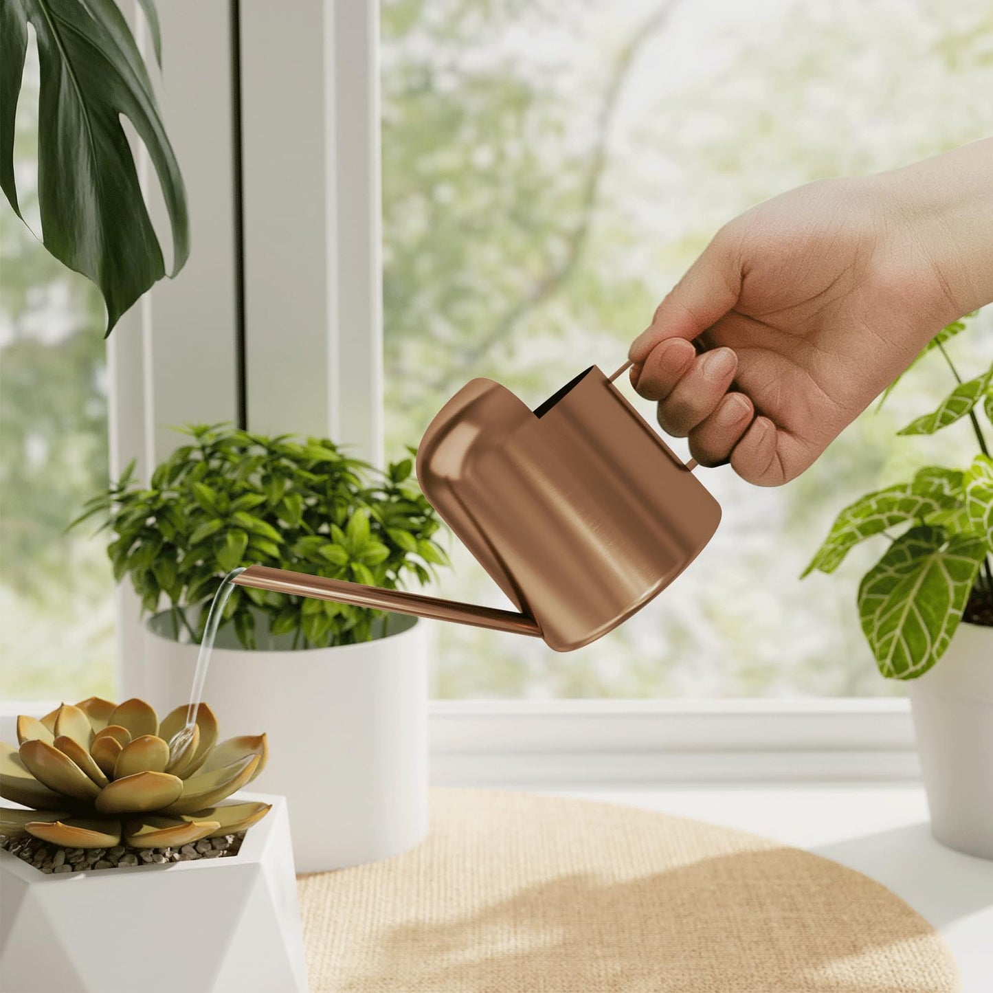 Bamworld Small Watering Can Indoor Outdoor Plant Metal Stainless Steel Long Spoutt Flowers Watering Cans for House Garden Plants 10OZ Watering Bottle Cute Decorative for Bonsai(Bronze)