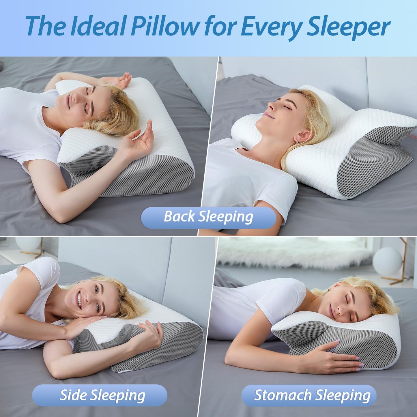 HOMCA Memory Foam Cervical Pillow, 2 in 1 Ergonomic Contour Orthopedic Pillow for Neck Pain, Contoured Support Pillows for Side Back Stomach Sleepers