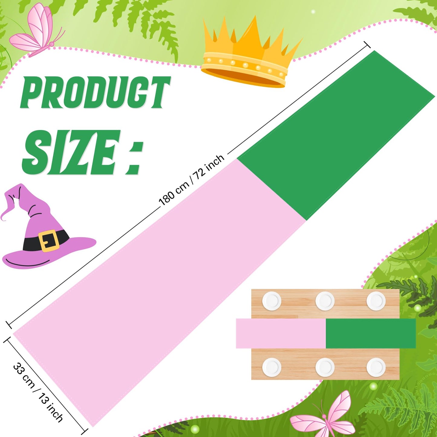 Windkream 3 Pcs Pink and Green Table Runner 71 x 13 Inches Witch Princess Theme Table Runner Witch Party Decorations for Birthday Baby Shower Bachelorette Party Supplies