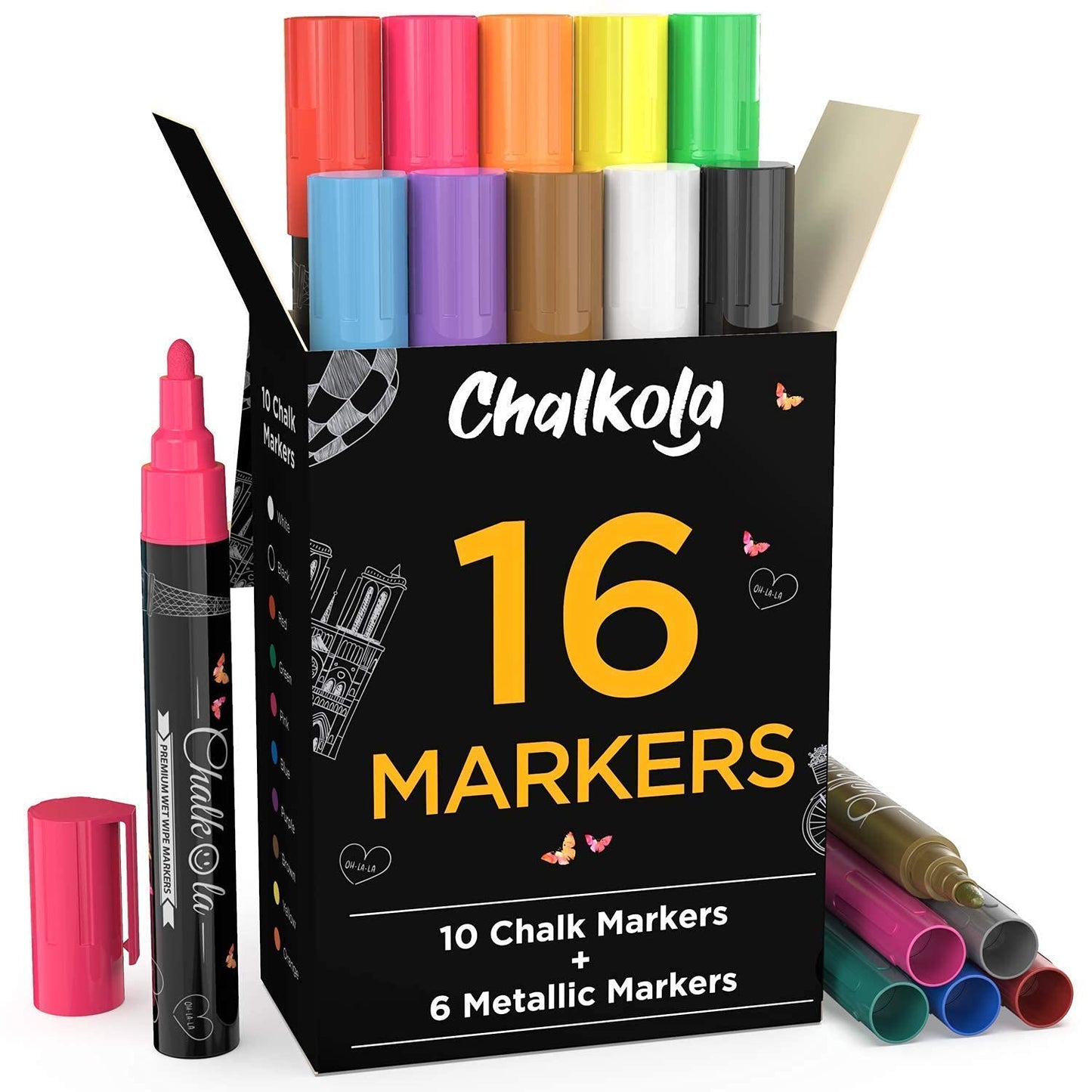 Assorted Chalk Bundle - 5 Red Variety + 16 Classic Markers + Metallic 6mm