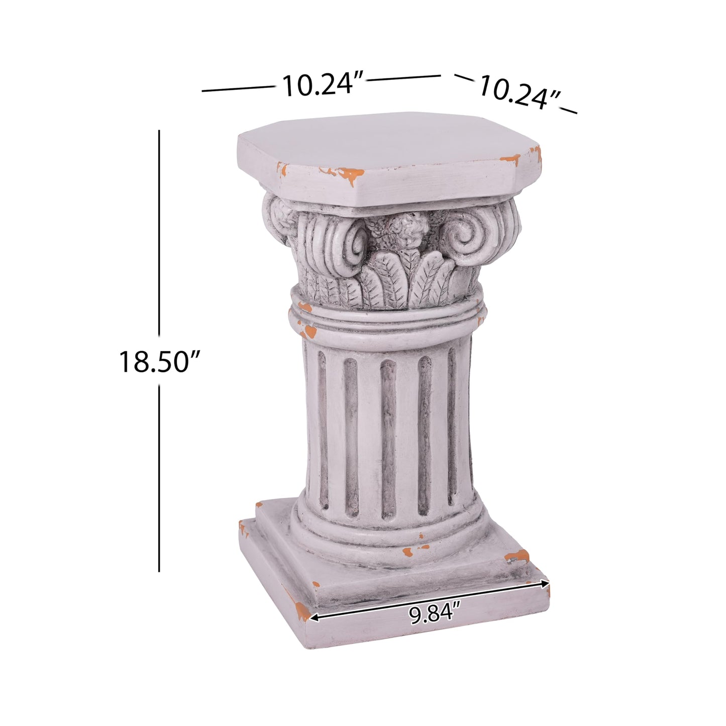 Christopher Knight Home 18.50"H Ionic Pedestal Plant Stand MGO Decorative Side Table Indoor Outdoor Entryway Garden Living Room Patio Sculpture Base, Antique White