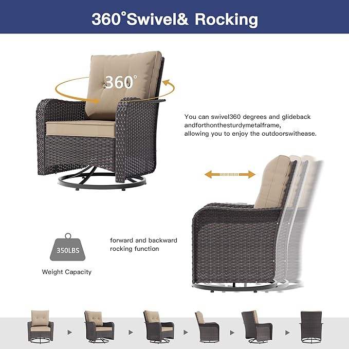ALAULM 5-Piece Outdoor Swivel Rocking Chair Set