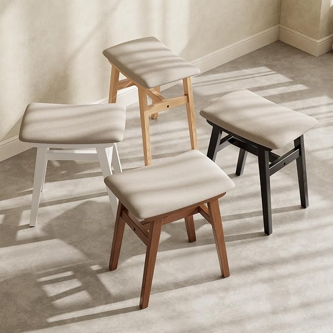 Muwuele Solid Wood Vanity Stool, Compact Makeup Chair
