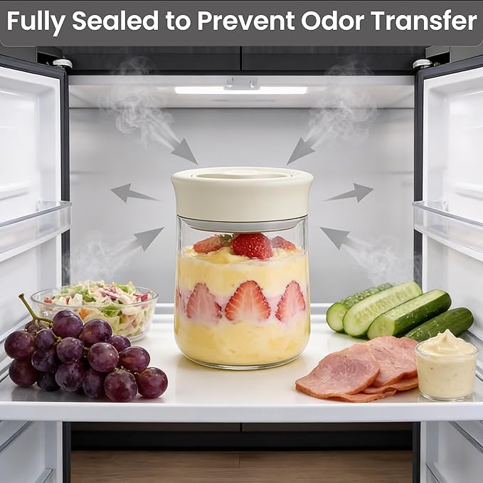 LAKUMIQI Overnight Oats Containers with Lids, 27oz Glass Jars with Airtight Lids, One-Hand 90° Twist-Off Wide Mouth Food Storage for Coffee Bean, Chia Pudding, Meal Prep, Pantry, Beige