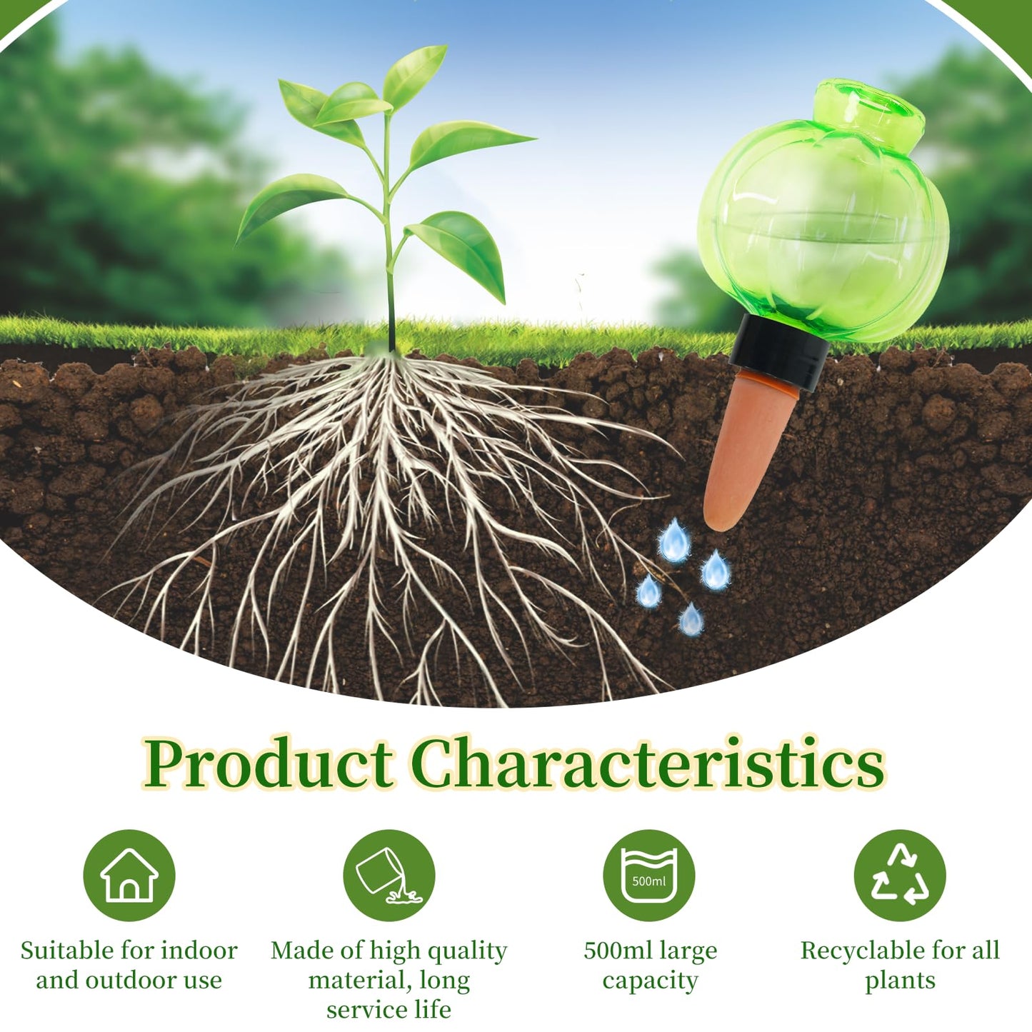 3 Pack Plant Self Watering Globes Top Fill for Indoor Plastic Water Bulbs Slow Release Terracotta 17.5 oz Self Watering Planter Insert Automatic Drip Irrigation Water Spikes Stakes Devices System