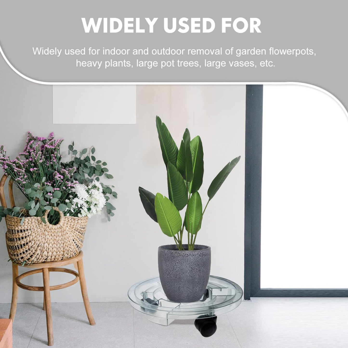 LIFKOME Plant Stand with Wheels Plastic Plant Caddy Round Potted Plant Stand on Wheels Dolly Trolley Saucer Tray Pallet with Universal Wheels for Indoor Outdoor Home Garden Clear
