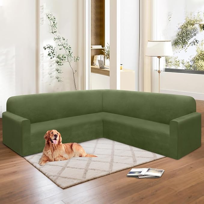 HDCAXKJ Corner Sectional Couch Covers Velvet Stretch L Shape Sofa Cover Soft