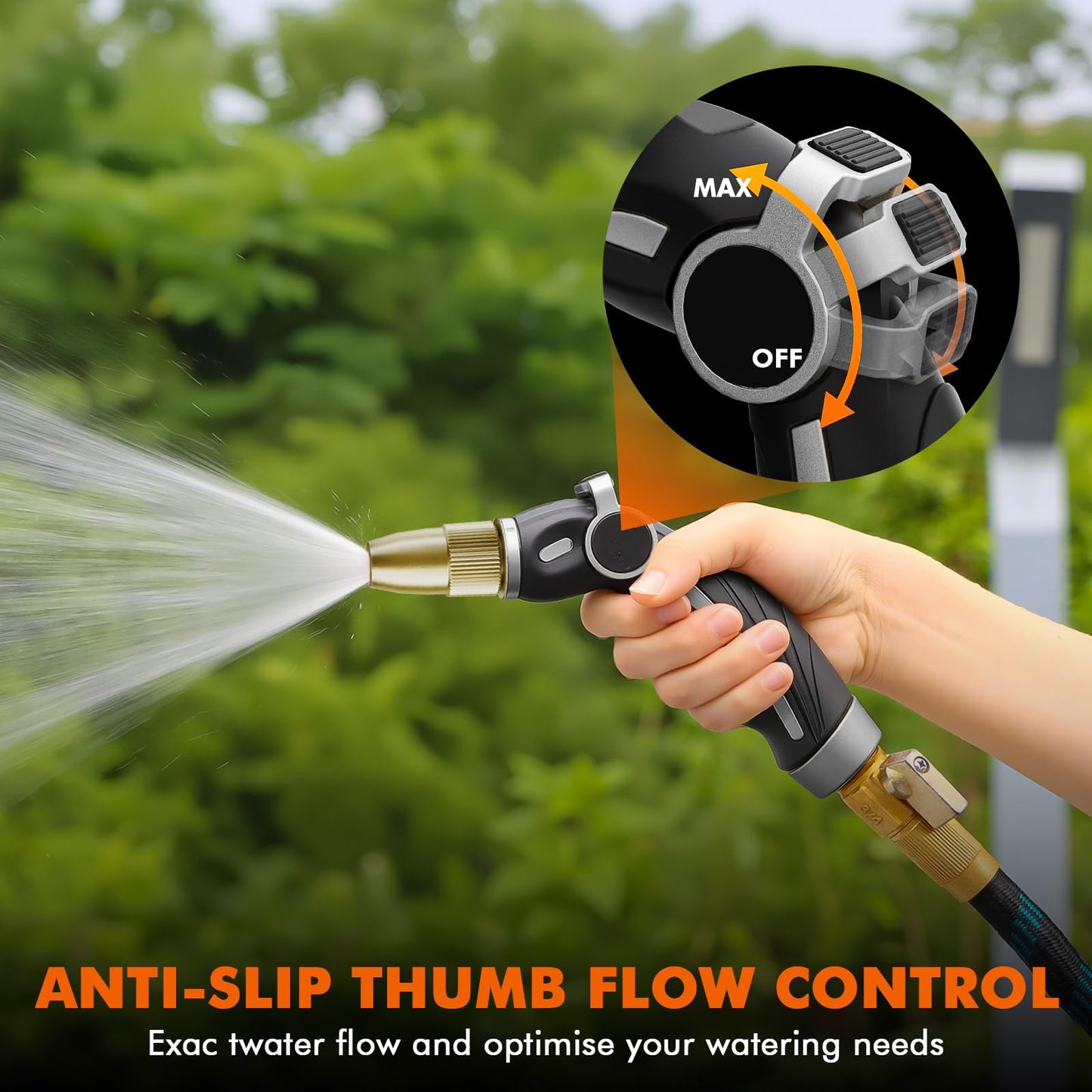 RESTMO High Pressure Hose Nozzle Sprayer, Heavy Duty Brass Head, Metal Water Hose Nozzle for Car Washing, Garden Cleaning, Lawn and Plant Watering, 4 Spray Patterns, Silver
