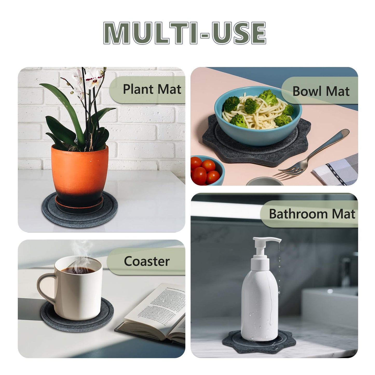 BXI Felt Plant Saucer Mat - 3 Pcs 8 Inch Water Absorbent Planter Coaster, Thick Flower Pot Saucer Pad, Planting Drip Tray for Indoors, Fabric Protective Plate for Tabletop and Floor Surface