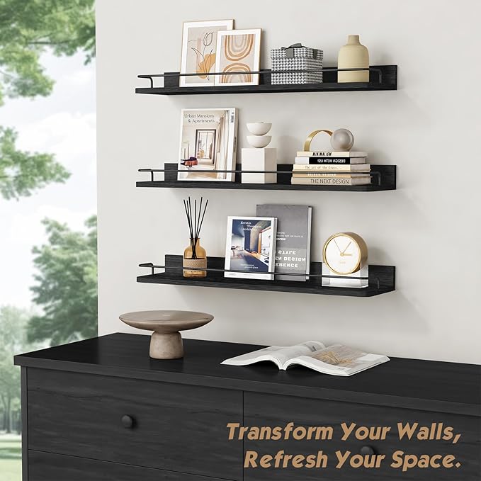 Forbena 24 Inch Wall Shelves for Bedroom 3-Pack, Vintage Large Floating Book