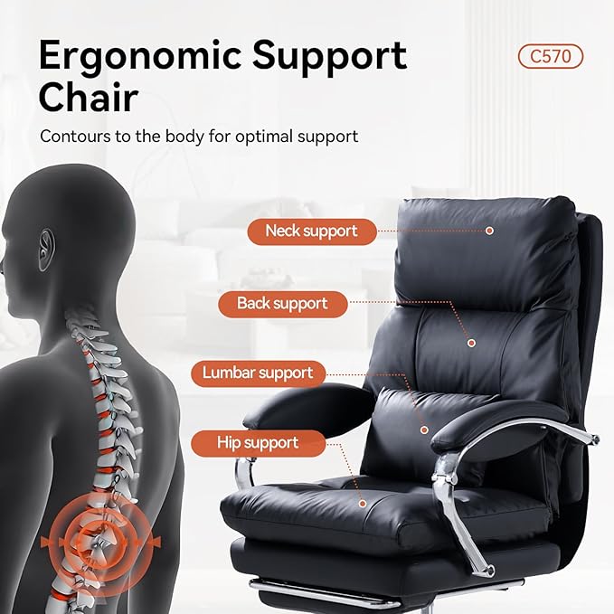 LEAGOO Office Chair with Foot Rest, Swivel Computer Desk Chair PU Leather